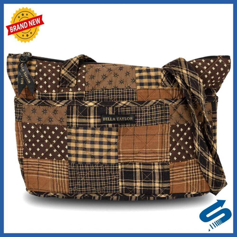 Small Quilted Cotton Tote Bag, 11" Wide, 10 Pockets, Lightweight